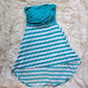 Stripped Blue and White Strapless Summer Dress
